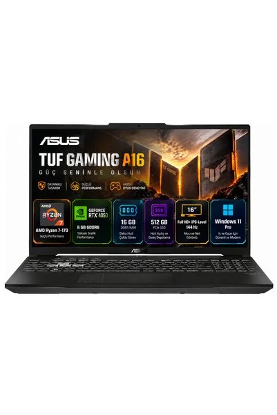 ASUS TUF Gaming A16 AMD Ryzen 7-170 RTX 4050 6GB 16GB DDR5 512GB SSD Windows 11 pro 16 inç 144Hz Full HD+ IPS-Level FA607NUQ-RL028W01 Gaming Laptop