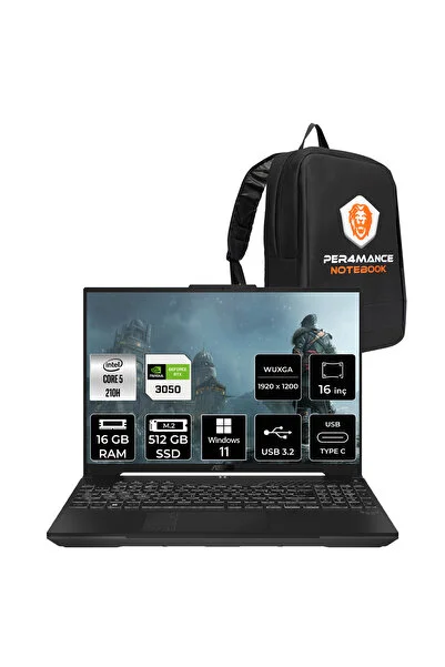 ASUS TUF Gaming F16 Core5 210H 16GB 512GB SSD RTX3050/6GB 16" WUXGA 144Hz W11P Laptop FX607VJ