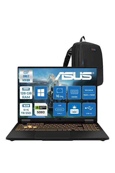 ASUS Tuf Gaming F16 FX608JMI Intel Core I7 14650HX 128GB 8TB SSD RTX5060 16" Dos WTU403P56