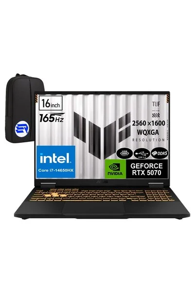 ASUS Tuf Gamıng F16 FX608JPR-QT069 Intel Core I7-14650HX 32GB Ram 1tb SSD RTX5070 16" 165Hz Wqxga WI
