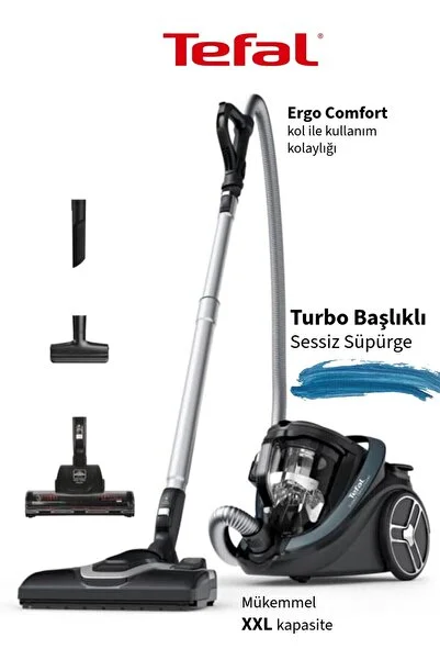 TEFAL Turbo Başlıklı Sessiz Silence Force Cyclonic Effitech Animal Toz Torbasız Elektrikli Süpürge 900W