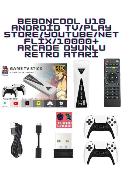 beboncool U10 Netflix Youtube Google Android TV BOX/10000+ OYUN Retro Arcade Oyun Konsolu Atari