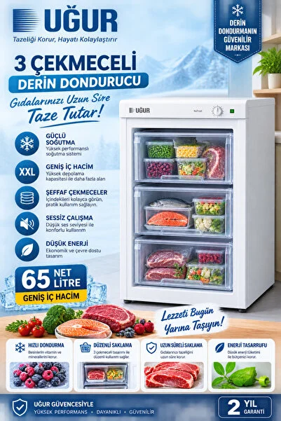 Uğur UED 3087 DTK R65 DERİN DONDURUCU -87 LİTRE HACİM
