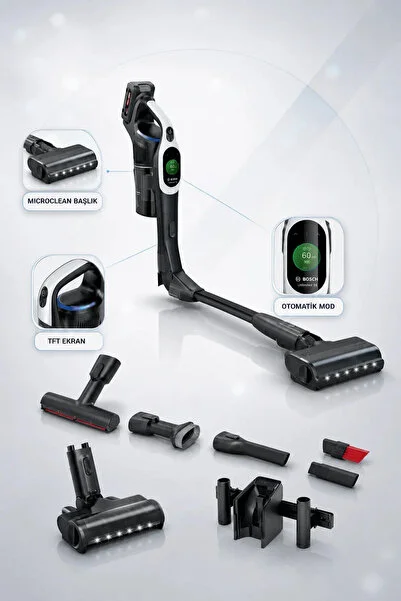 Bosch Unlimited 10 Şarjlı Dikey Süpürge Otomatik Emiş Modu Yüksek Emiş Gücü Çıkarılabilir Batarya EPA