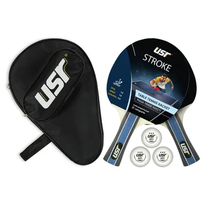 USR Stroke-match Masa Tenisi 2 Raket + 3 Top + Kılıf Set