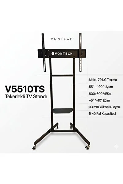 VONTECH V5510TS 55-100'' Tekerlekli Ayaklı Lcd-Led TV Standı