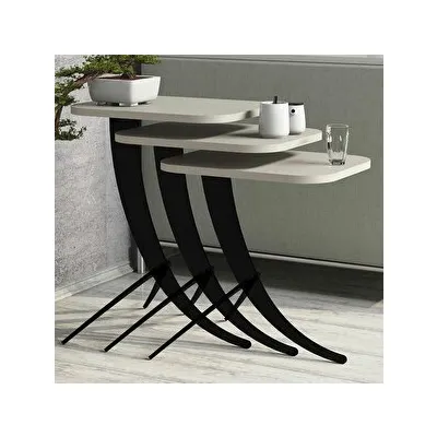 Variant Pion Metal Ayaklı 3'lü Krem Zigon Sehpa
