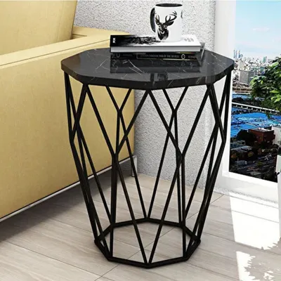 Variant Sofya Metal Ayaklı Siyah Mermer Yan Sehpa