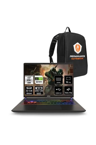MSI Vector 16 HX AI Ultra 7 255HX 32GB 256GB SSD RTX5070TI/12GB 140W 16'' WUXGA FDOS Gaming Laptop