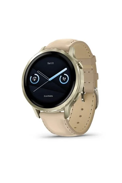 Garmin Venu 4 - 41 mm - Lunar Gold Deri Kayışlı