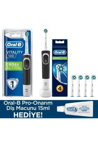 Oral-B Vitality Siyah D100 Cross Action+cross Action 4'lü+diş Macunu 15 Ml