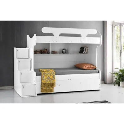 Vivense VEGA MERDİVENLİ YAVRULU RANZA, BEYAZ, 90X190