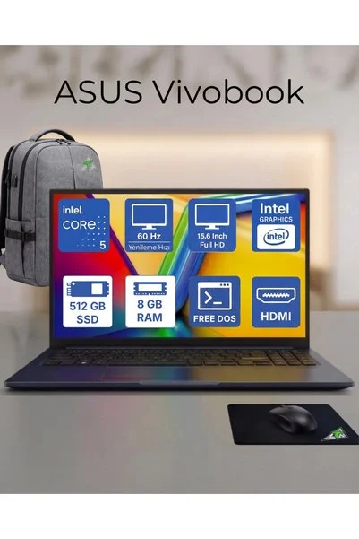 ASUS Vivobook 15, Intel Core 5 (120U), 8GB DDR5, 512GB SSD Freedos