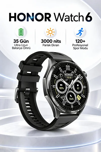HONOR Watch 6 Akıllı Saat, 35 Güne Kadar Pil Ömrü, 3000 Nit Parlak Ekran, 120+ Spor Modu, GPS, Bluetooth Arama, Nabız ve Uyku Takibi, Günlük Aktivite Takibi, Siyah Florokauçuk Kordon