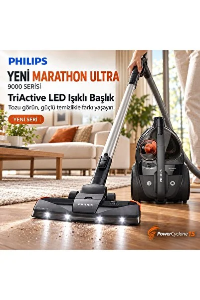 Philips Yeni Marathon Ultimate Toz Torbasız Elektrikli Süpürge – LED Işıklı Başlıkla Görünmeyen Tozları Keşfedin
