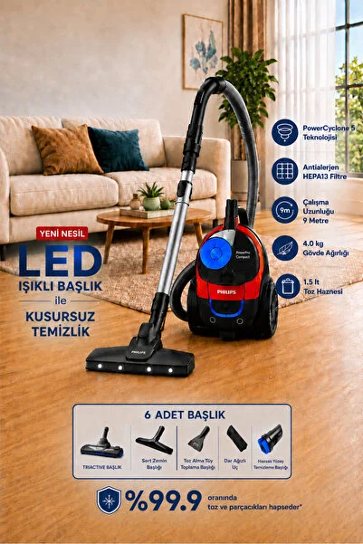 Philips Yeni Nesil Led Işıklı Başlık İle Kusursuz Temizlik 4000 serisi Toz Torbasız Süpürge