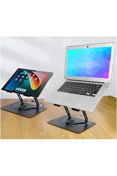 Ronanna ZR-110 B Alüminyum 360 Derece Dönen Tabanlı Katlanabilir Taşınabilir Laptop Standı (Koyu Gri)